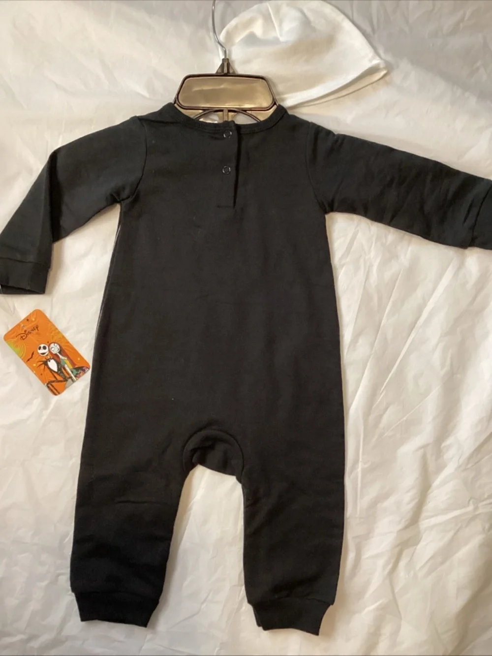 Disney Black & White Jack Skellington Pinstripe Baby Footie with Hat - Picture 5 of 5